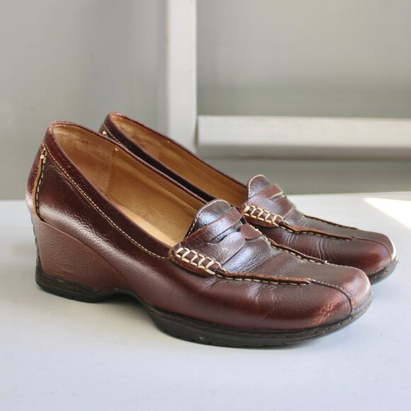 Sofft Dark Brown Aldora Wedge Heel Leather Loafers 1500135 Size 8 - Picture 1 of 8